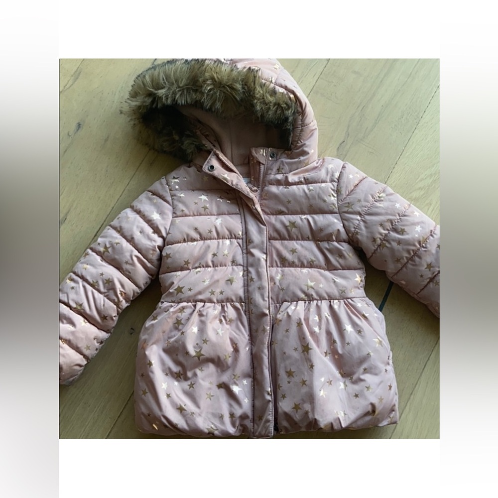 The children’s place pink girls puffer jacket , pink with stars size 3T, coat